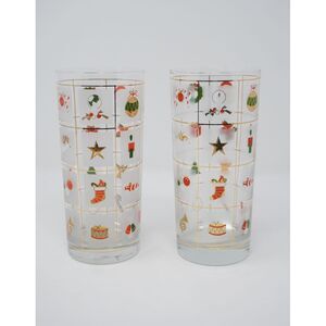 Set of Culver Vintage Holiday Christmas Potpourri High Ball Tumbler Gold Trim